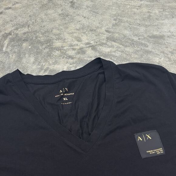 Armani Exchange WomenS XL V Neck Black Short Sleeve T Shirt Logo Square Patch - Picture 5 of 9